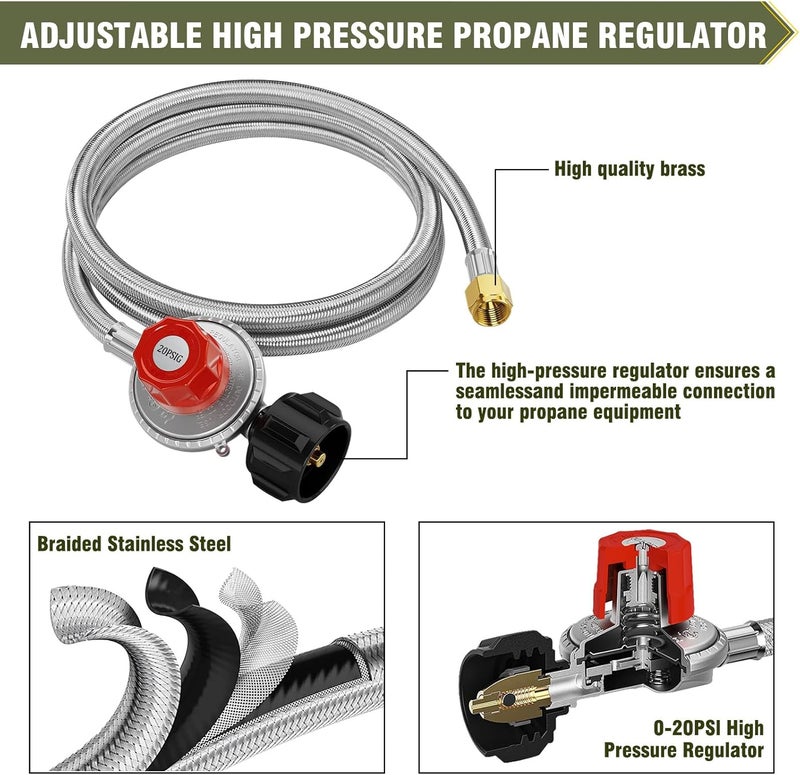 BestFire High Pressure Cast-Iron Propane Burner Head,Taper Burner Head with 20 PSIG Adjustable High Pressure Propane Regulator with Hose and Brass Fitting for Propane Burner Head for Cooking Outdoor - Image 5